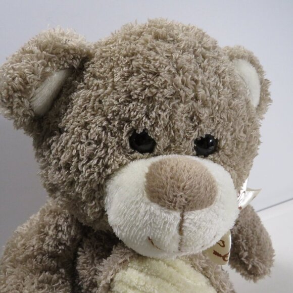 Taupe Teddy Bear with "Be Mine" Heart Terry Cloth type fabric 10" tall - Picture 3 of 11